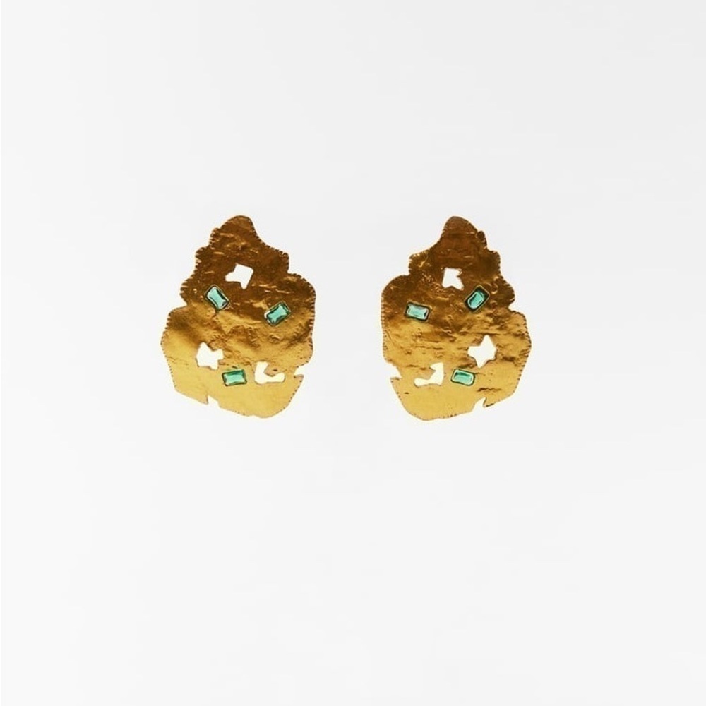 Zara Textured Irregular Gold Statement Earrings NWT - Picture 5 of 10